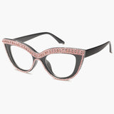 Cat Eye Glasses Black Frame with Pink Rhinestone